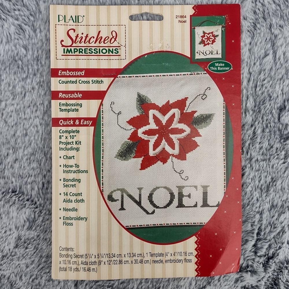 Plaid Stitched Impressions Counted Cross Stitch Noel Banner 1995